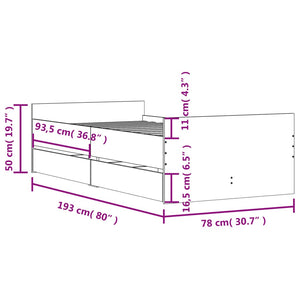 Πλαίσιο Κρεβατιού Με Συρτάρια Δρυς 75x190 εκ Small Single