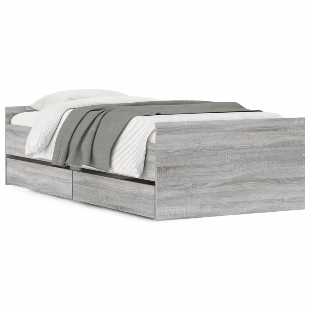 Πλαίσιο Κρεβατιού Με Συρτάρια Γκρι Sonoma 75x190εκ Small Single