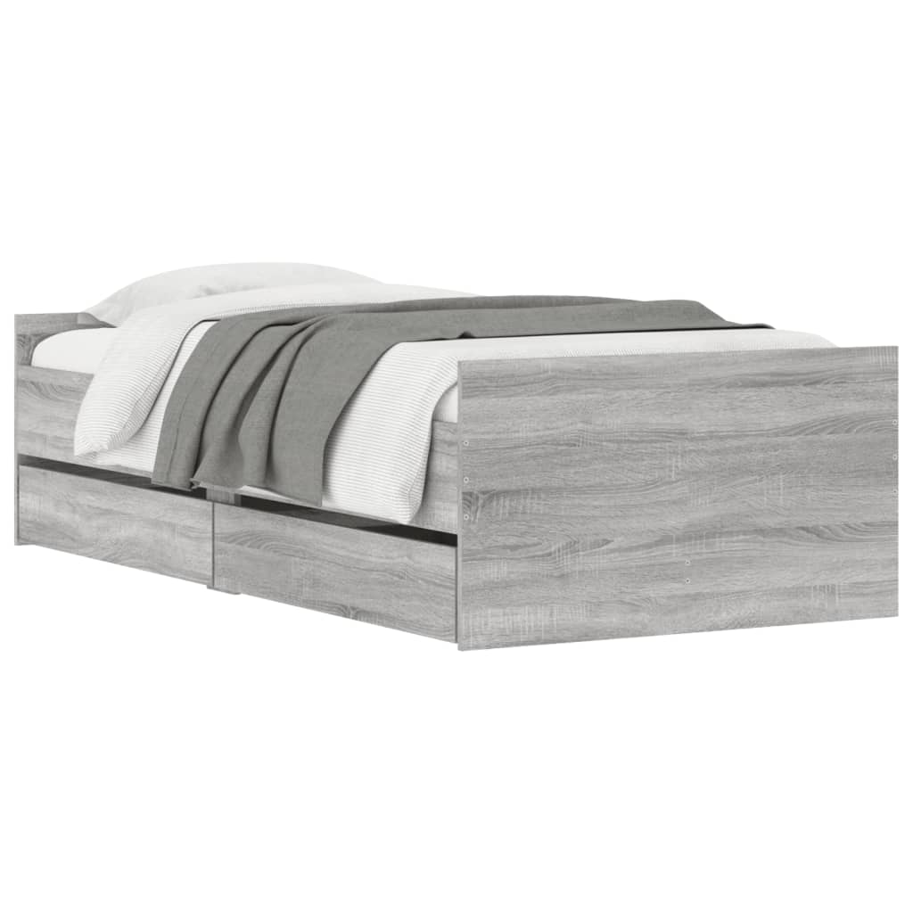 Πλαίσιο Κρεβατιού Με Συρτάρια Γκρι Sonoma 75x190εκ Small Single