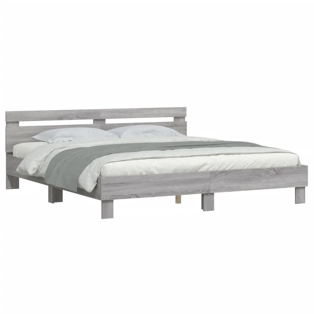 Πλαίσιο Κρεβατιού με Κεφαλάρι Γκρι Sonoma 180x200εκ. Επεξ. Ξύλο