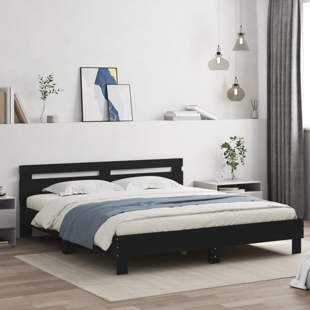 Πλαίσιο Κρεβατιού με Κεφαλάρι Μαύρο 160x200 εκ. Επεξ. Ξύλο