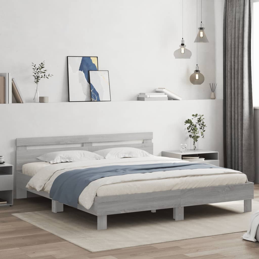 Πλαίσιο Κρεβατιού με Κεφαλάρι Γκρι Sonoma 160x200εκ. Επεξ. Ξύλο