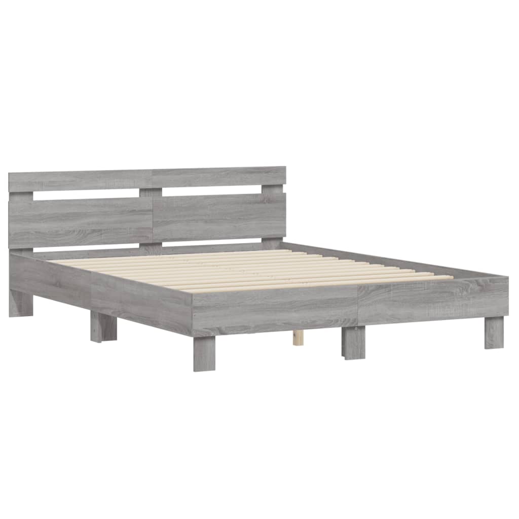 Πλαίσιο Κρεβατιού με Κεφαλάρι Γκρι Sonoma 150x200εκ. Επεξ. Ξύλο