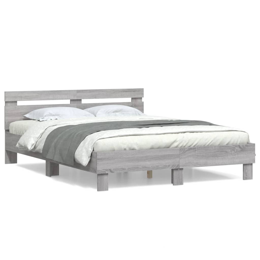 Πλαίσιο Κρεβατιού με Κεφαλάρι Γκρι Sonoma 140x200εκ. Επεξ. Ξύλο