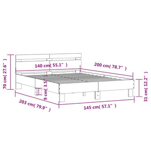 Πλαίσιο Κρεβατιού με Κεφαλάρι Γκρι Sonoma 140x200εκ. Επεξ. Ξύλο