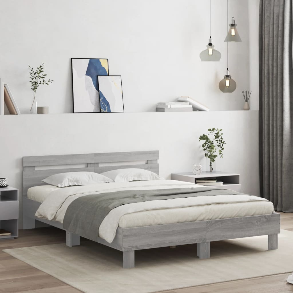 Πλαίσιο Κρεβατιού με Κεφαλάρι Γκρι Sonoma 140x200εκ. Επεξ. Ξύλο