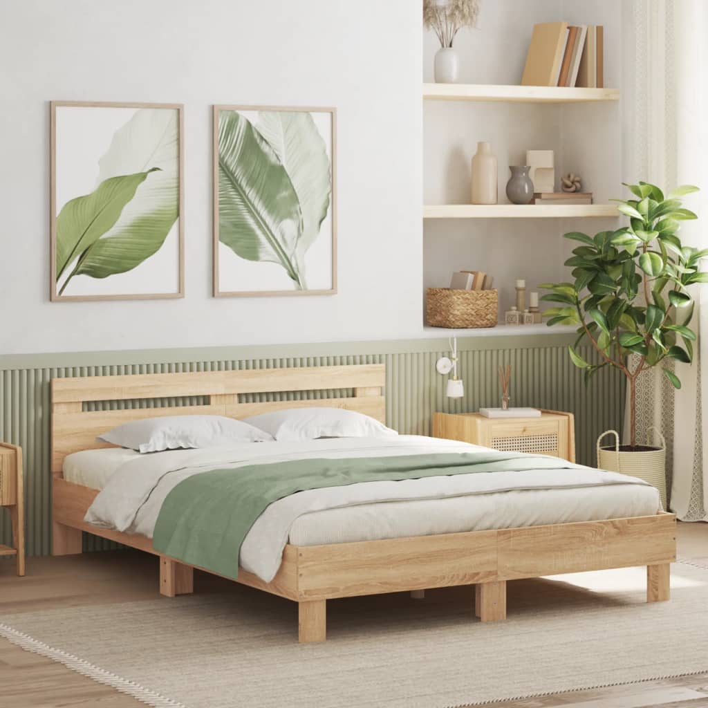 Πλαίσιο Κρεβατιού με Κεφαλάρι Sonoma Δρυς 140x190εκ. Επεξ. Ξύλο - Pakobazaar
