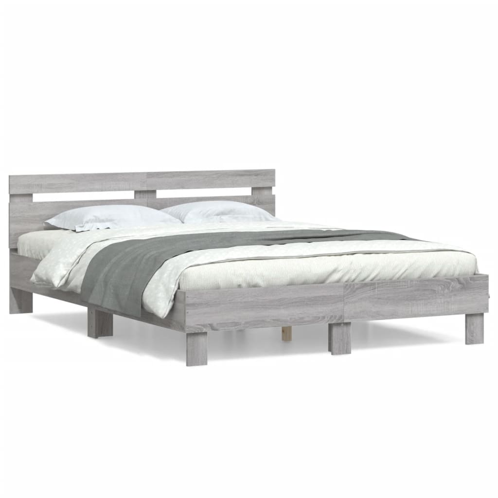 Πλαίσιο Κρεβατιού με Κεφαλάρι Γκρι Sonoma 140x190εκ. Επεξ. Ξύλο