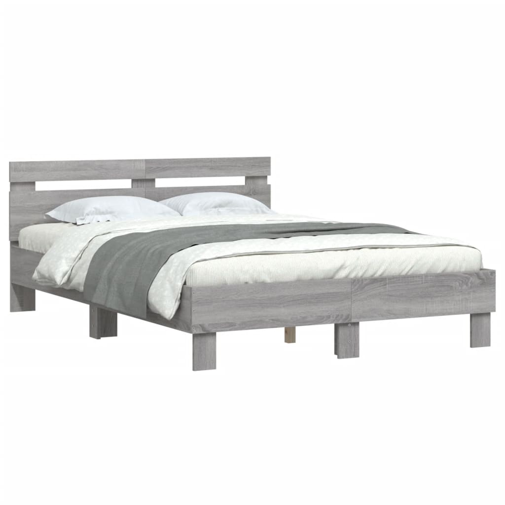Πλαίσιο Κρεβατιού με Κεφαλάρι Γκρι sonoma 135x190εκ. Επεξ. Ξύλο