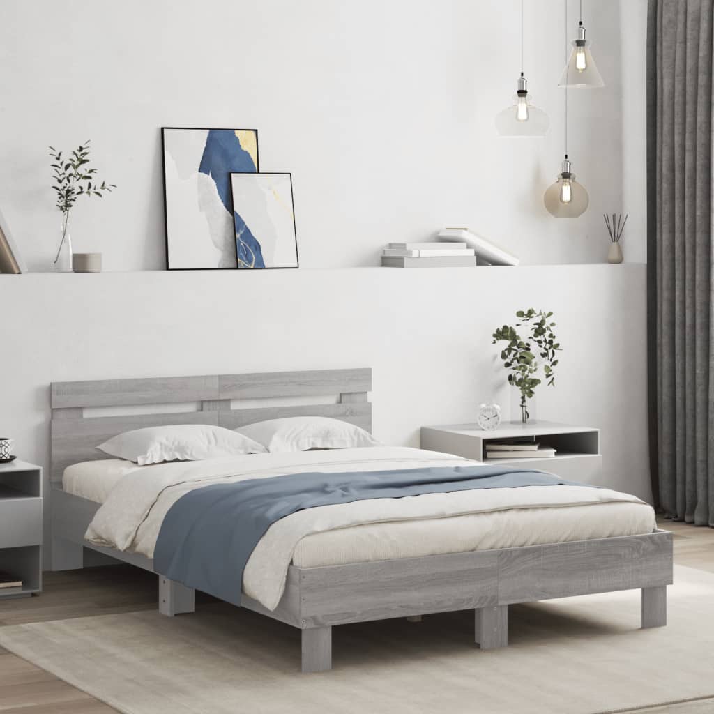 Πλαίσιο Κρεβατιού με Κεφαλάρι Γκρι sonoma 135x190εκ. Επεξ. Ξύλο