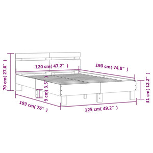 Πλαίσιο Κρεβατιού με Κεφαλάρι Γκρι sonoma 120x190εκ. Επεξ. Ξύλο - Pakobazaar