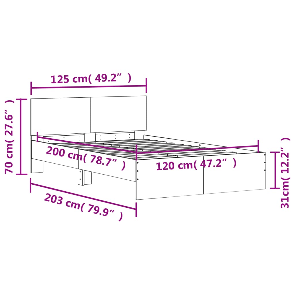 Πλαίσιο Κρεβατιού με Κεφαλάρι Μαύρο 120 x 200 εκ.