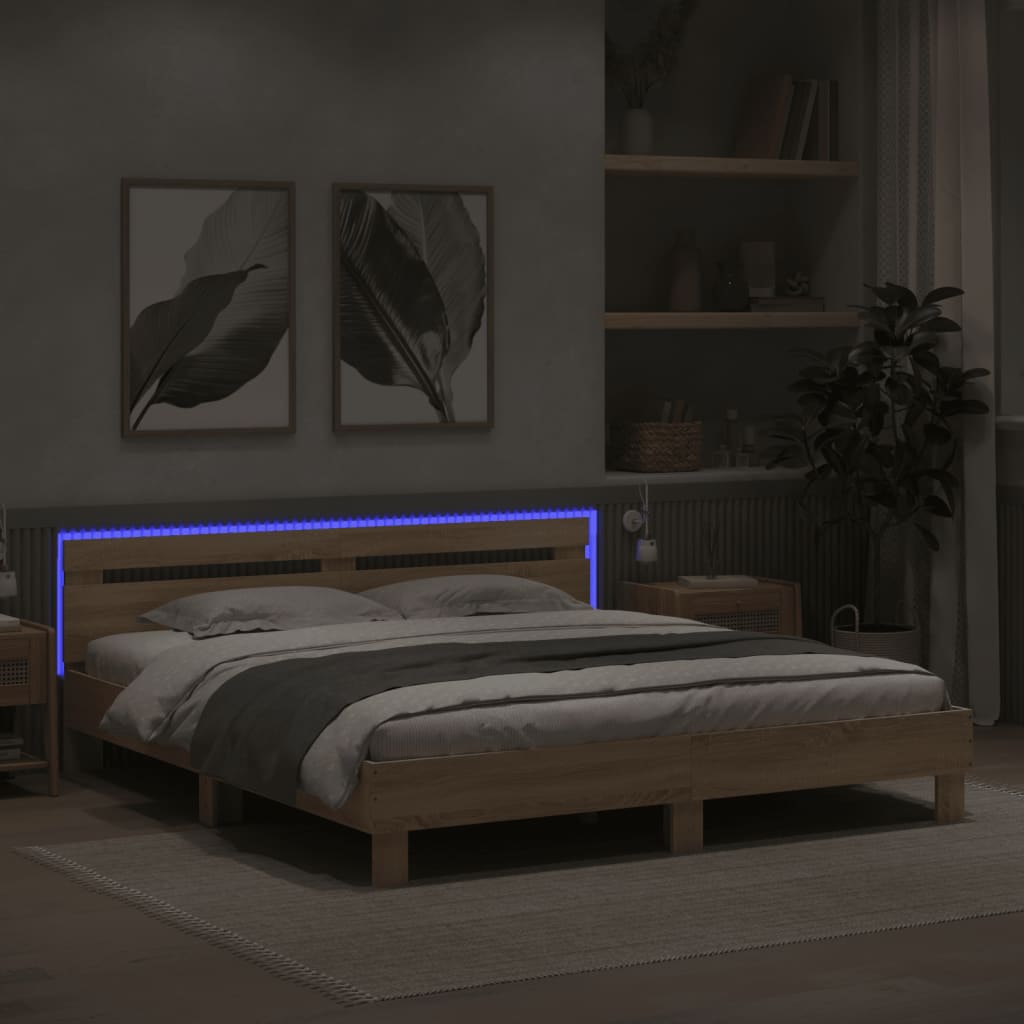Πλαίσιο Κρεβατιού με Κεφαλάρι/LED Sonoma δρυς 200 x 200 εκ.