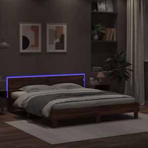 Πλαίσιο Κρεβατιού με Κεφαλάρι/LED Καφέ δρυς 200x200 εκ.