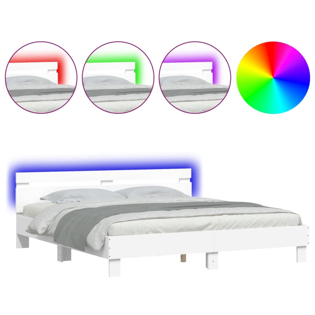 Πλαίσιο Κρεβατιού με Κεφαλάρι/LED Λευκό 180x200 εκ - Pakobazaar