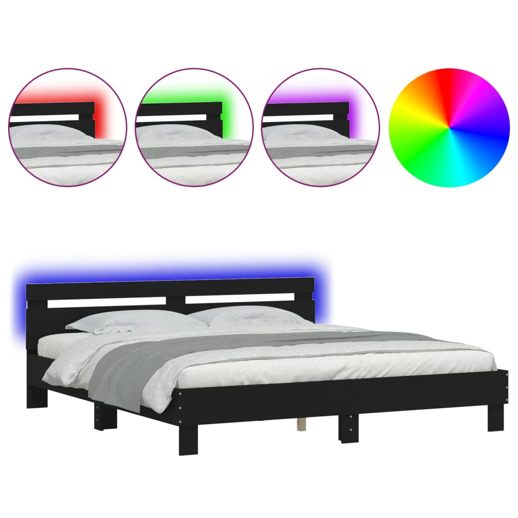 Πλαίσιο Κρεβατιού με Κεφαλάρι/LED Μαύρο 180x200 εκ