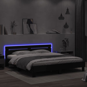 Πλαίσιο Κρεβατιού με Κεφαλάρι/LED Μαύρο 180x200 εκ