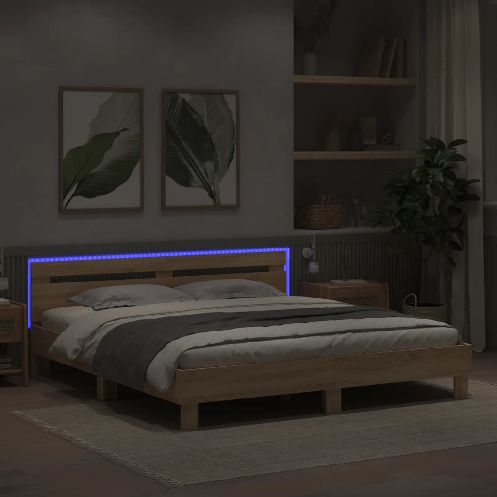 Πλαίσιο Κρεβατιού με Κεφαλάρι/LED Sonoma δρυς 180x200 εκ. - Pakobazaar