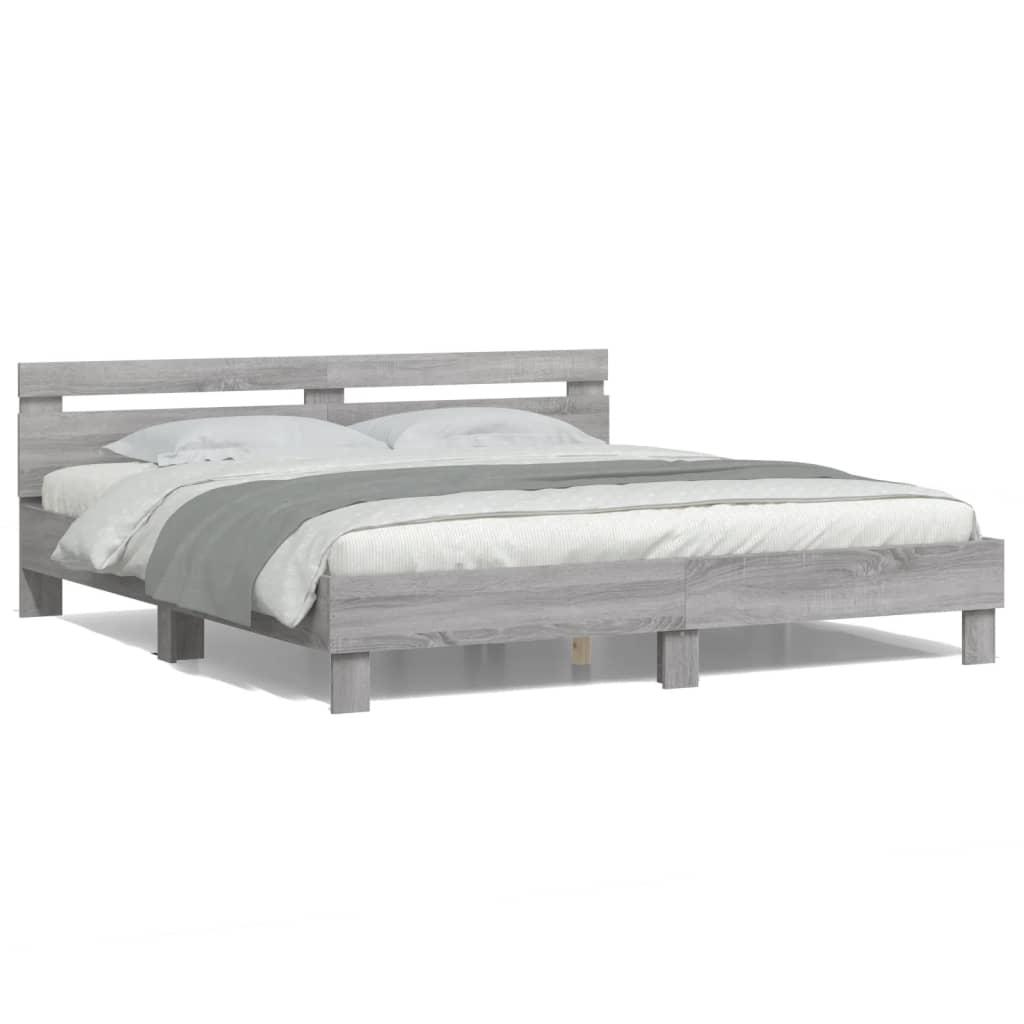 Πλαίσιο Κρεβατιού με Κεφαλάρι/LED Γκρι Sonoma 180x200 εκ.