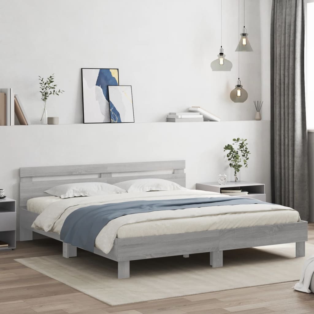 Πλαίσιο Κρεβατιού με Κεφαλάρι/LED Γκρι Sonoma 180x200 εκ.