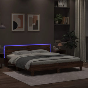 Πλαίσιο Κρεβατιού με Κεφαλάρι/LED Καφέ δρυς 180x200 εκ.