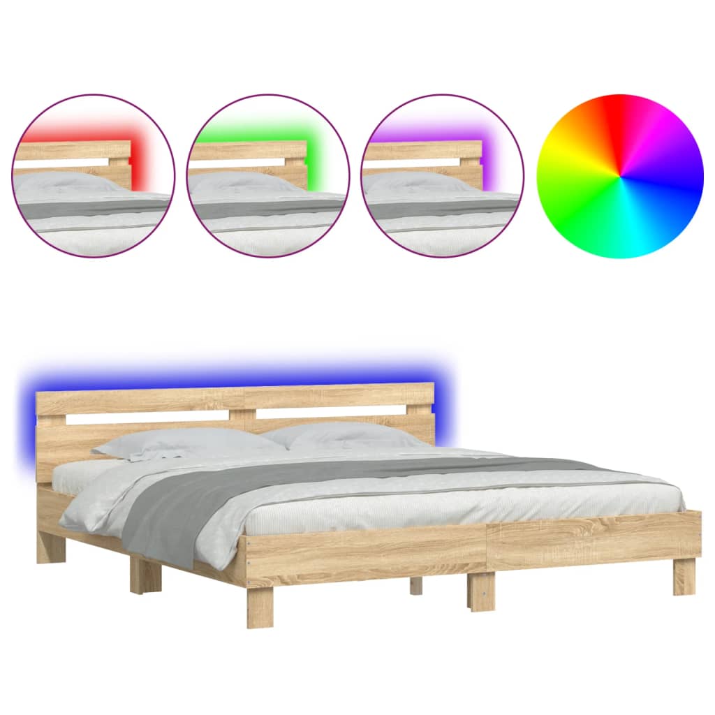 Πλαίσιο Κρεβατιού με Κεφαλάρι/LED Sonoma δρυς 160x200 εκ.
