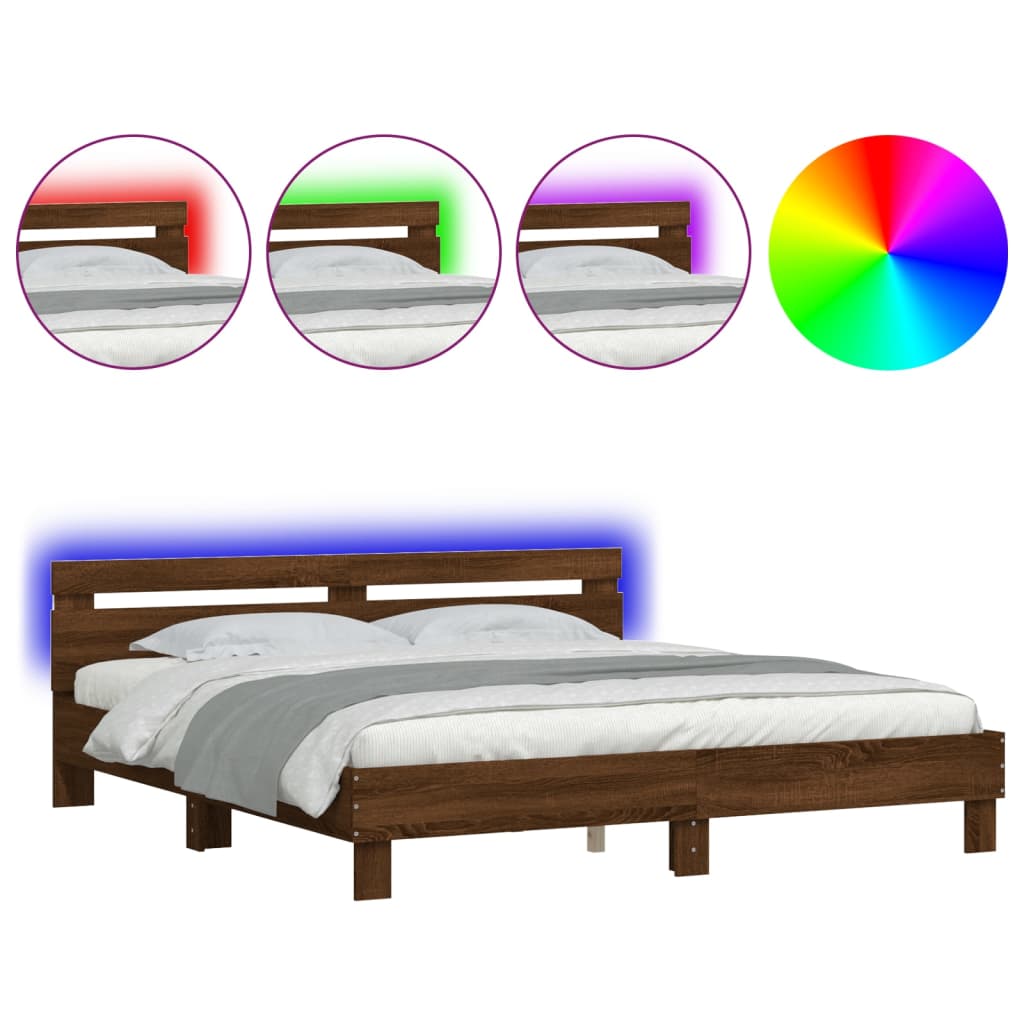 Πλαίσιο Κρεβατιού με Κεφαλάρι/LED Καφέ δρυς 160x200 εκ.