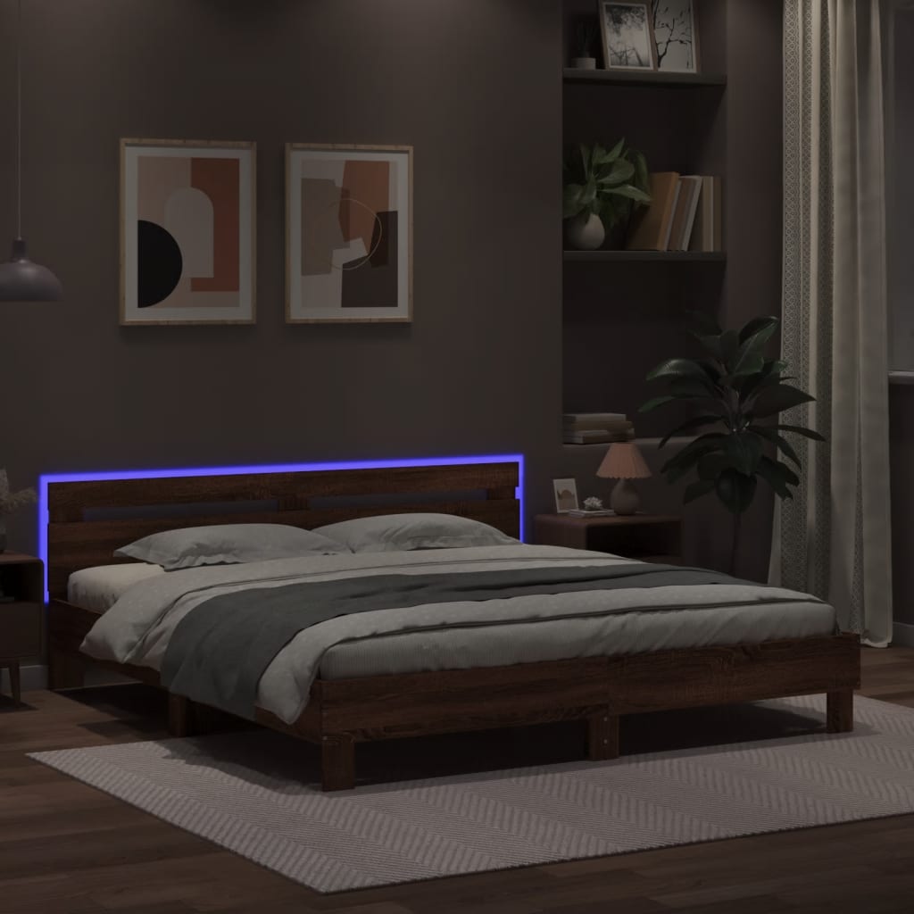 Πλαίσιο Κρεβατιού με Κεφαλάρι/LED Καφέ δρυς 160x200 εκ.