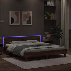 Πλαίσιο Κρεβατιού με Κεφαλάρι/LED Καφέ δρυς 160x200 εκ.