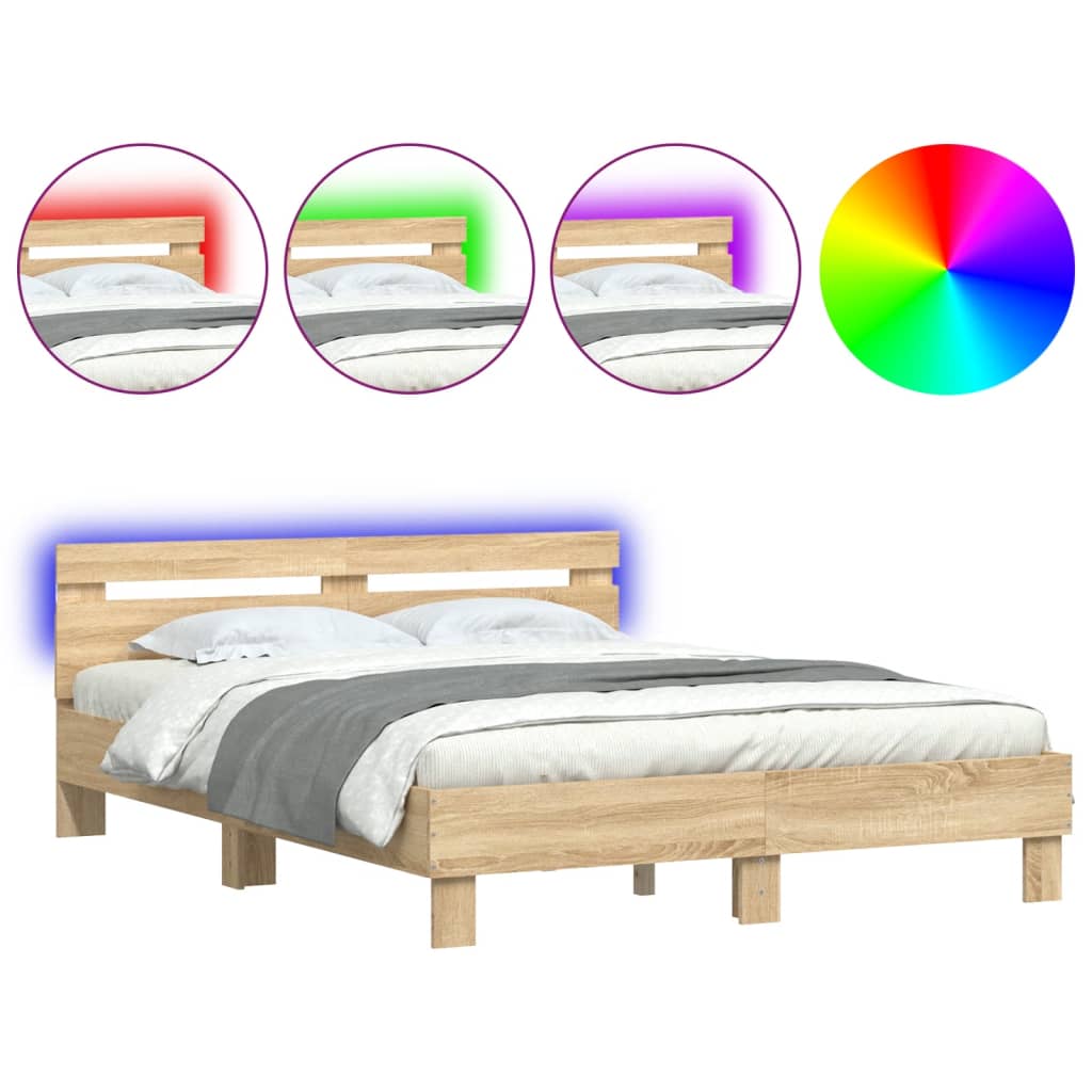 Πλαίσιο Κρεβατιού με Κεφαλάρι/LED Sonoma δρυς 150x200 εκ.