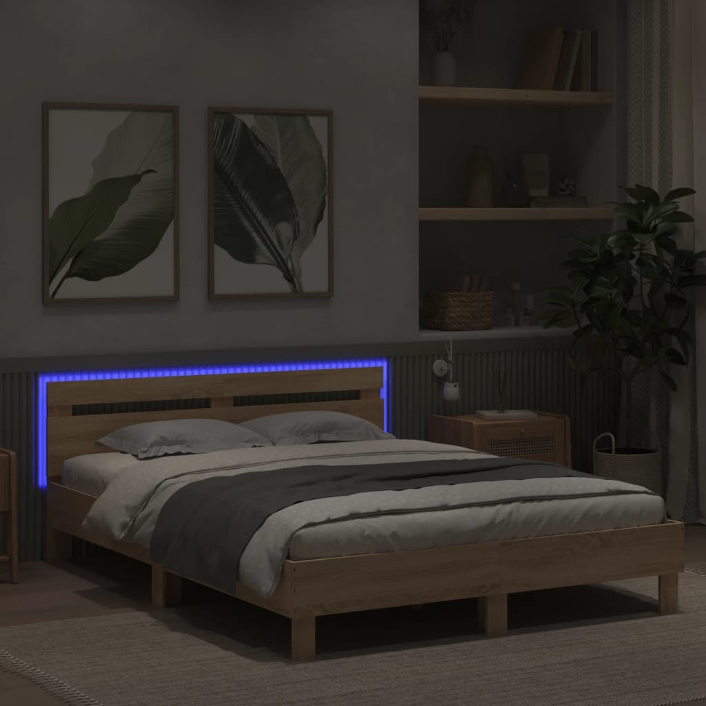 Πλαίσιο Κρεβατιού με Κεφαλάρι/LED Sonoma δρυς 150x200 εκ.