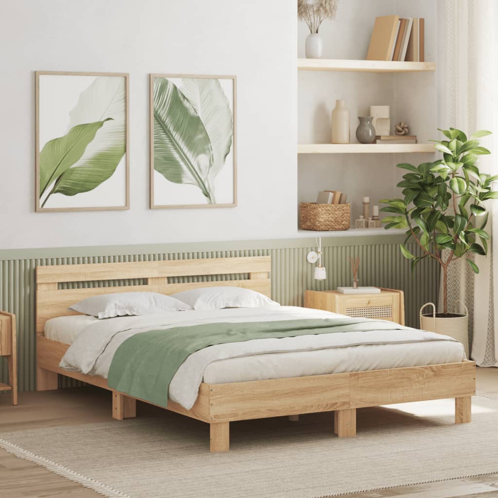 Πλαίσιο Κρεβατιού με Κεφαλάρι/LED Sonoma δρυς 150x200 εκ.