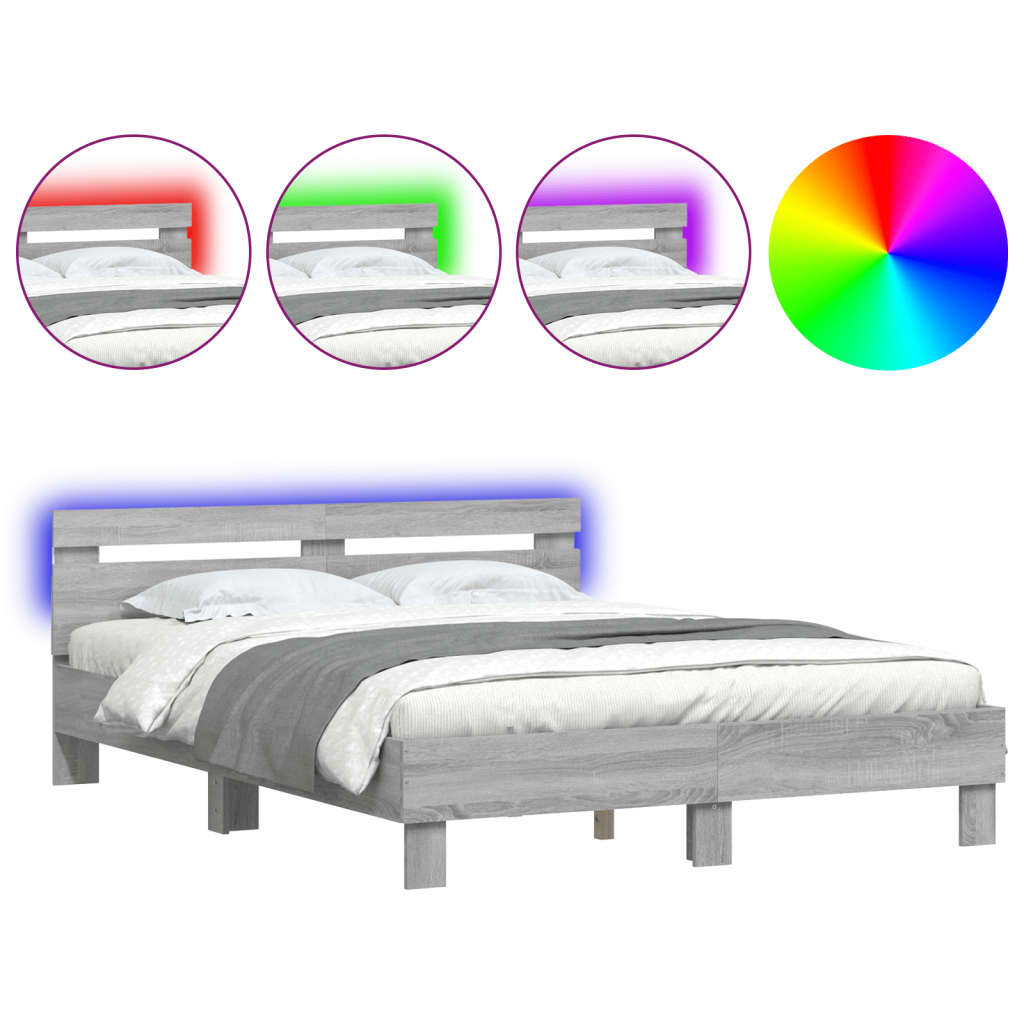 Πλαίσιο Κρεβατιού με Κεφαλάρι/LED Γκρι Sonoma 150x200 εκ.