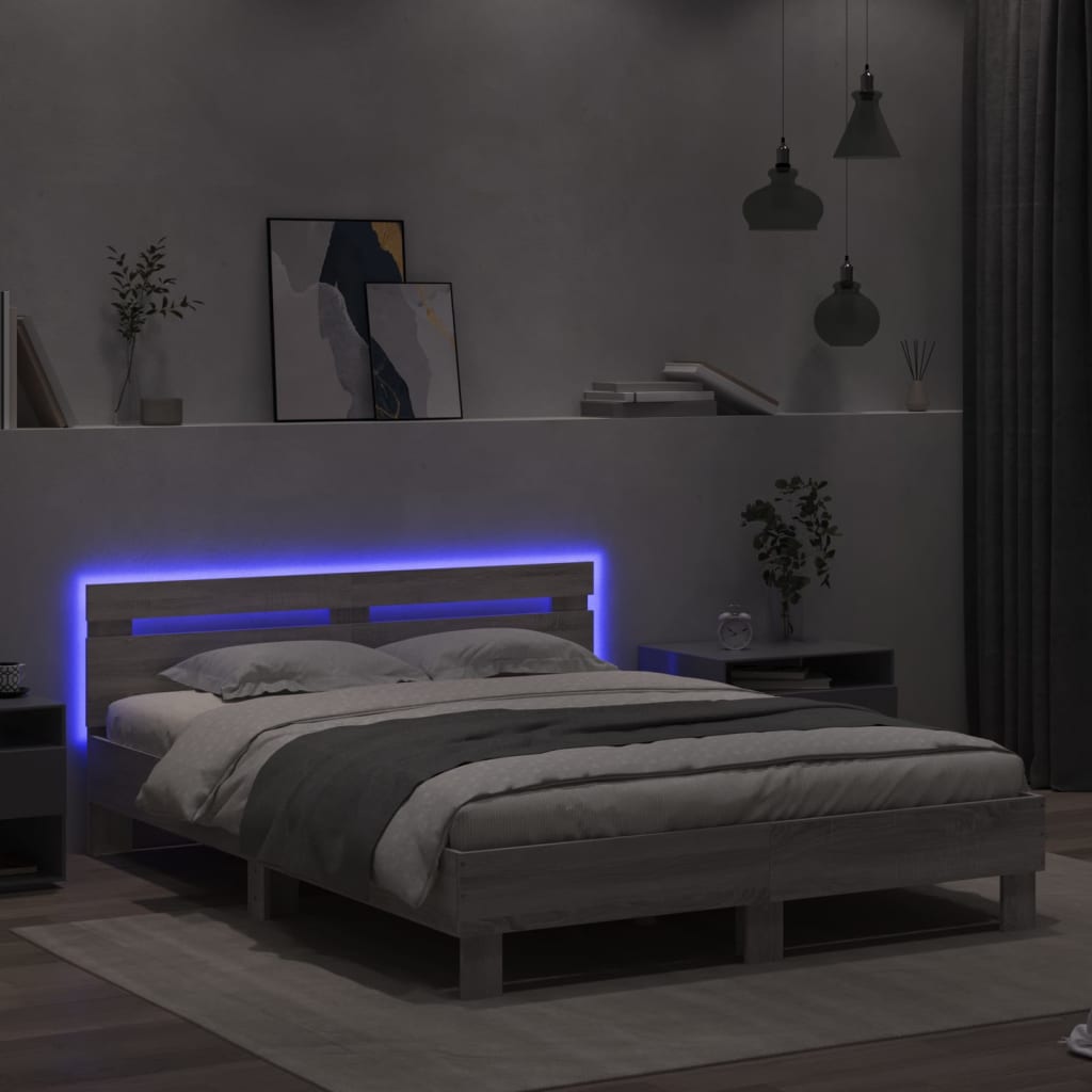 Πλαίσιο Κρεβατιού με Κεφαλάρι/LED Γκρι Sonoma 150x200 εκ.