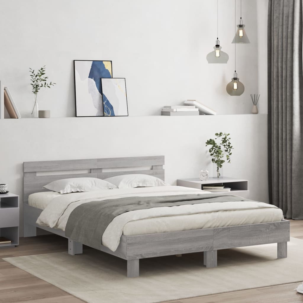 Πλαίσιο Κρεβατιού με Κεφαλάρι/LED Γκρι Sonoma 150x200 εκ.