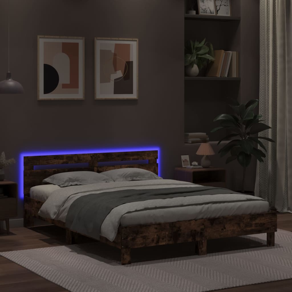 Πλαίσιο Κρεβατιού με Κεφαλάρι/LED Καφέ Δρυς 150x200 εκ.