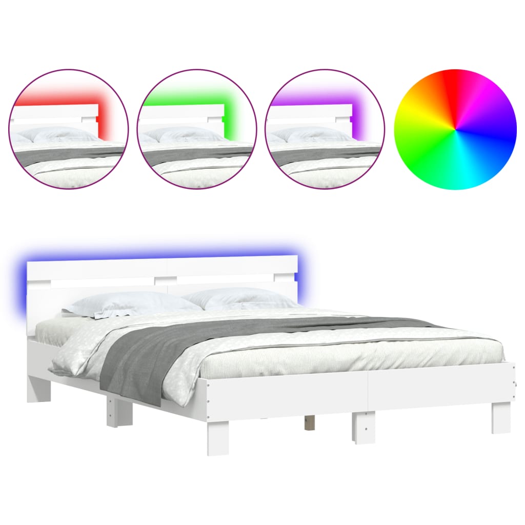 Πλαίσιο Κρεβατιού με Κεφαλάρι/LED Λευκό 140 x 200 εκ