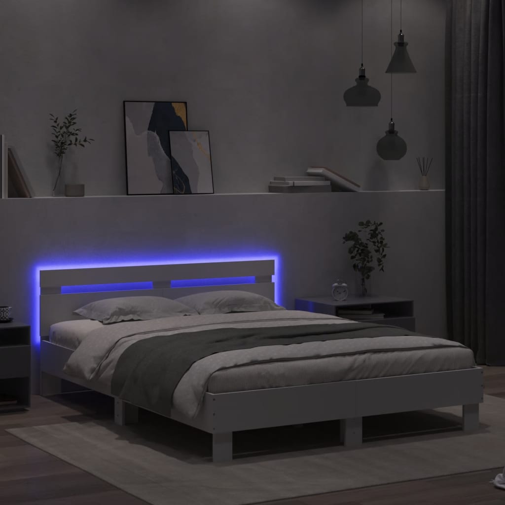 Πλαίσιο Κρεβατιού με Κεφαλάρι/LED Λευκό 140 x 200 εκ