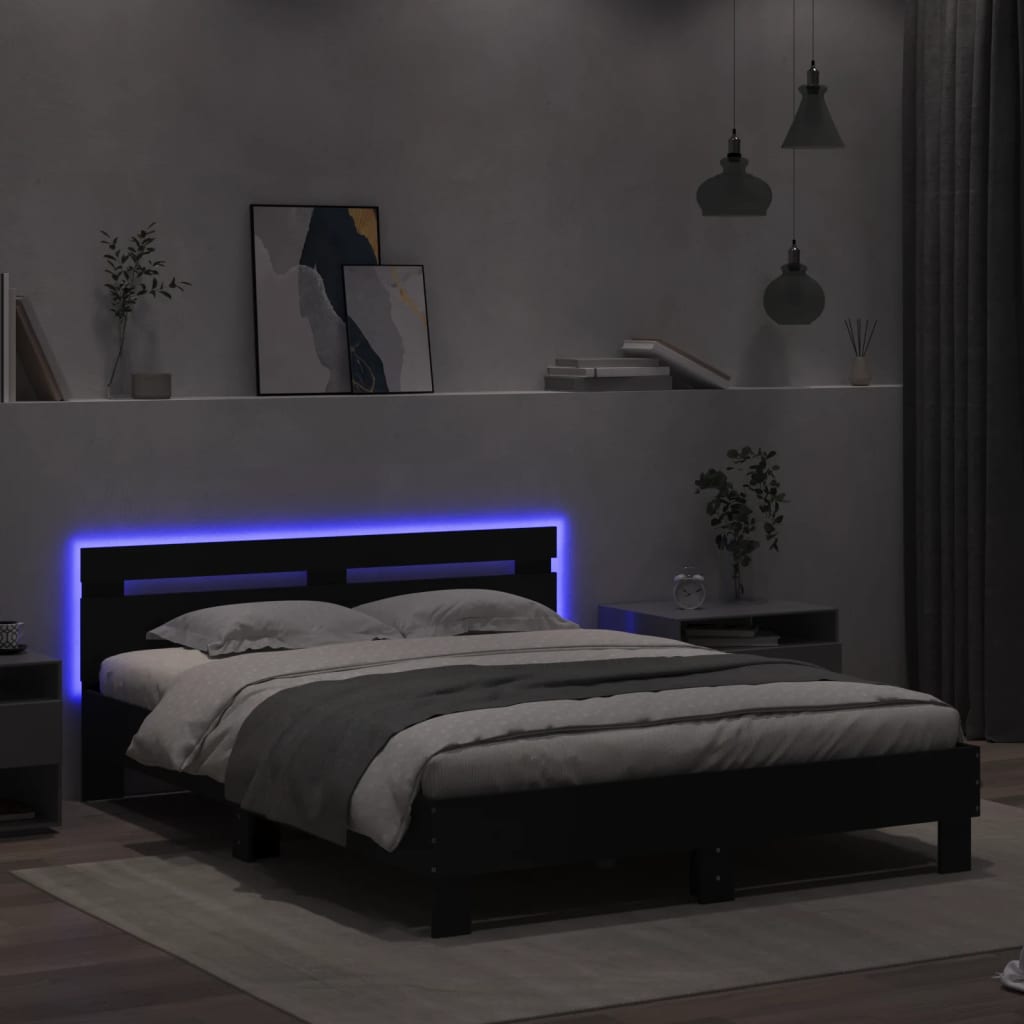 Πλαίσιο Κρεβατιού με Κεφαλάρι/LED Μαύρο 140 x 200 εκ.