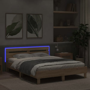 Πλαίσιο Κρεβατιού με Κεφαλάρι/LED Sonoma δρυς 140x200 εκ.