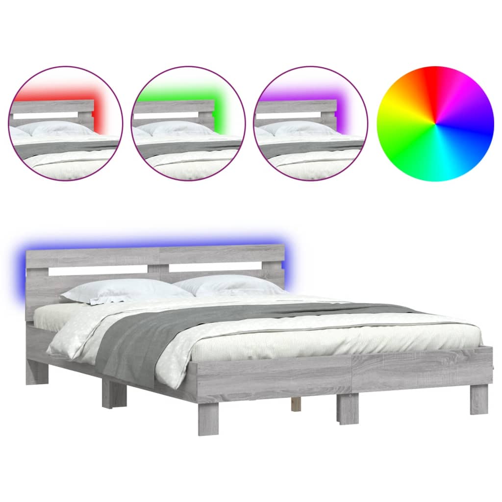 Πλαίσιο Κρεβατιού με Κεφαλάρι/LED Γκρι Sonoma 140x200 εκ.
