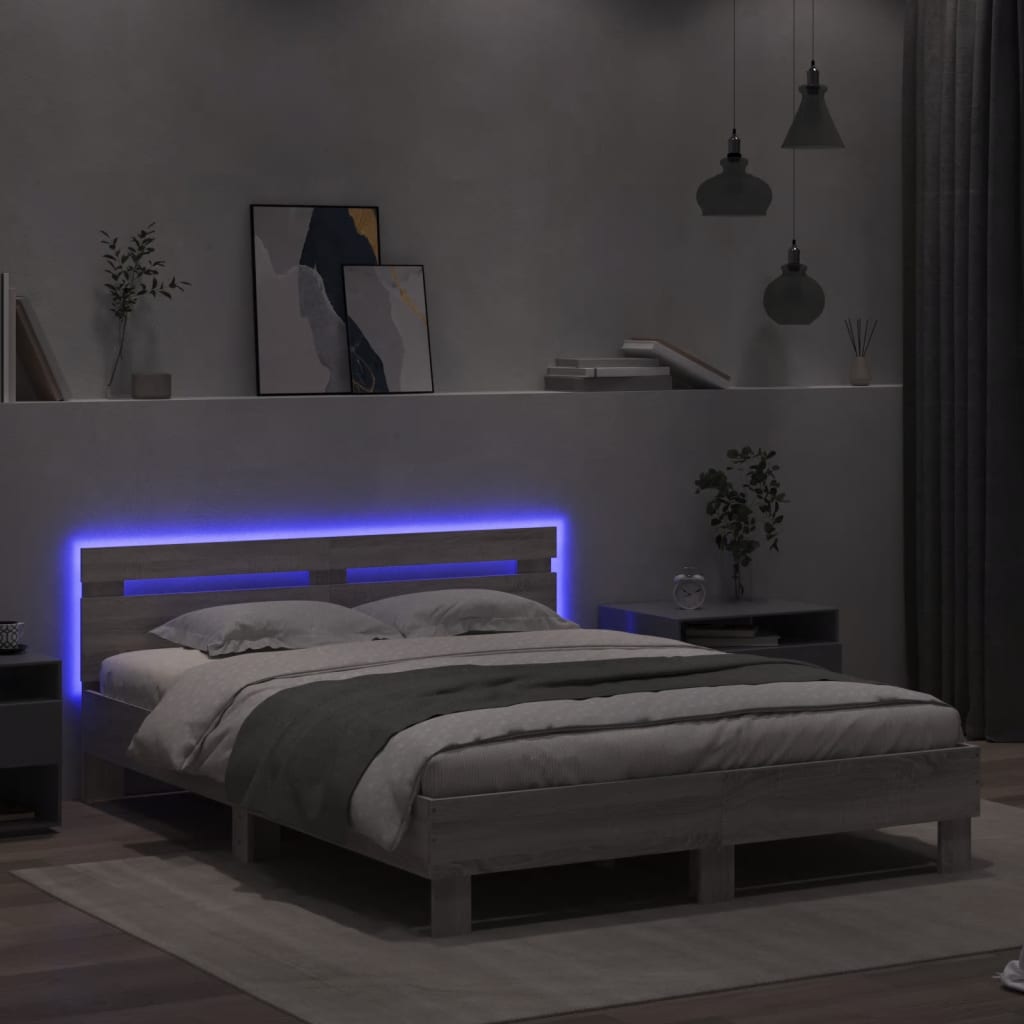 Πλαίσιο Κρεβατιού με Κεφαλάρι/LED Γκρι Sonoma 140x200 εκ.
