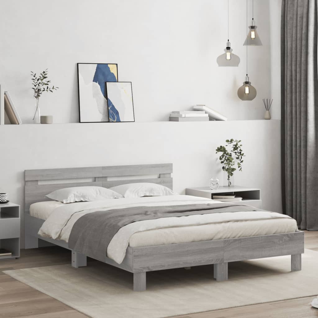 Πλαίσιο Κρεβατιού με Κεφαλάρι/LED Γκρι Sonoma 140x200 εκ.