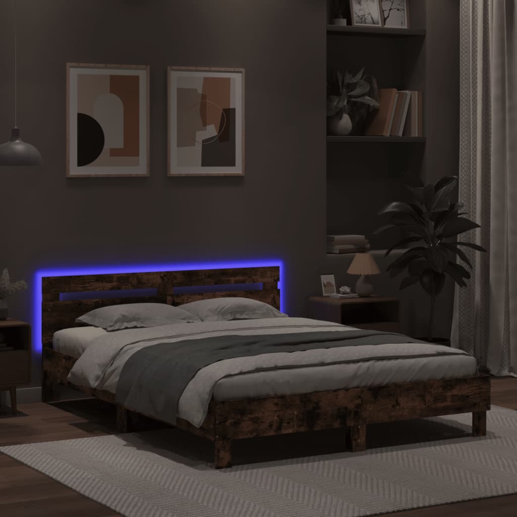 Πλαίσιο Κρεβατιού με Κεφαλάρι/LED Καφέ δρυς 140x200 εκ.