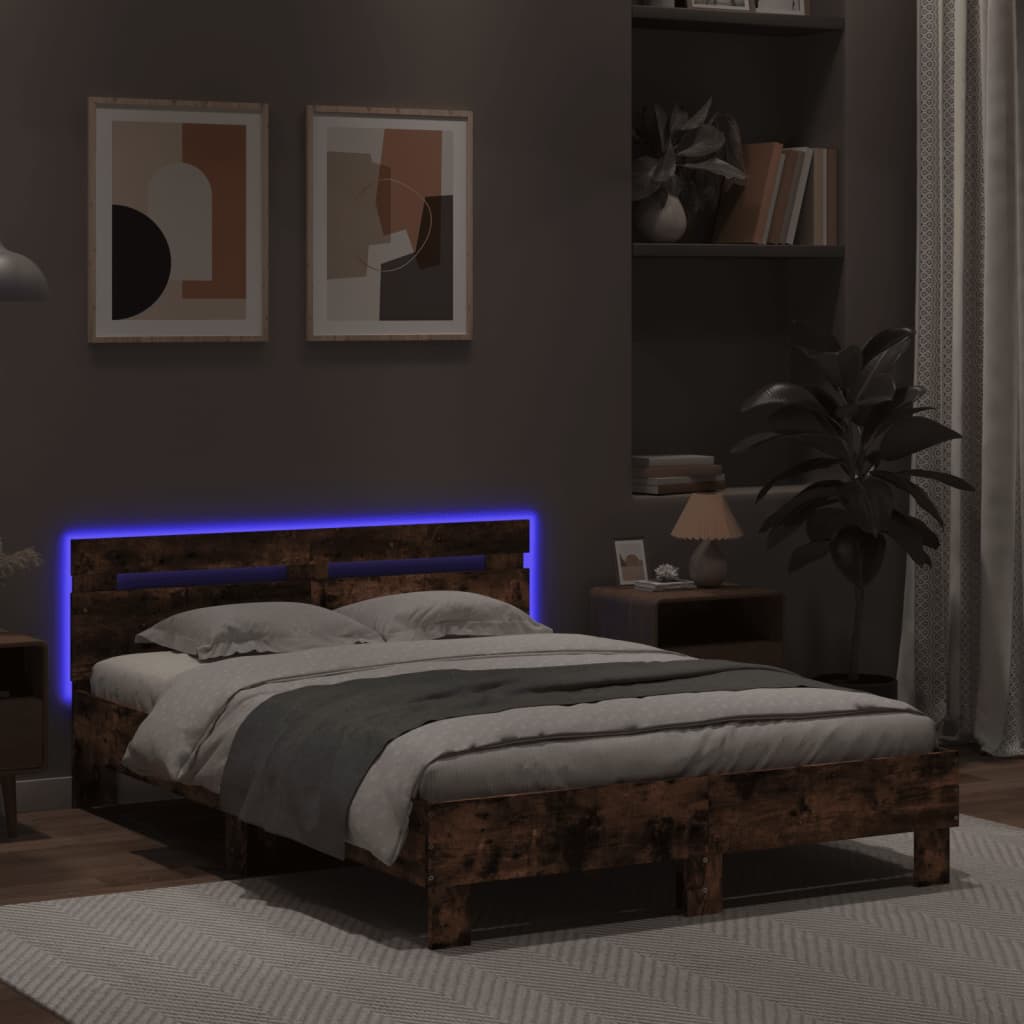 Πλαίσιο Κρεβατιού με Κεφαλάρι/LED Καπν. Δρυς 120x200 εκ.