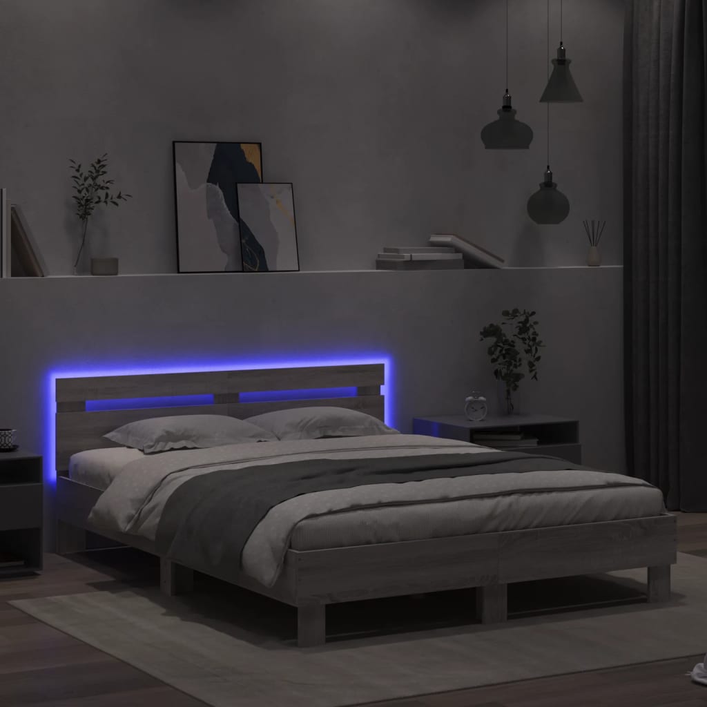 Πλαίσιο Κρεβατιού με Κεφαλάρι/LED Γκρι Sonoma 140x190 εκ.