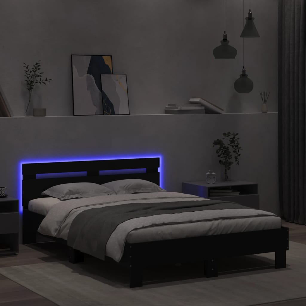 Πλαίσιο Κρεβατιού με Κεφαλάρι/LED Μαύρο 135 x 190 εκ.