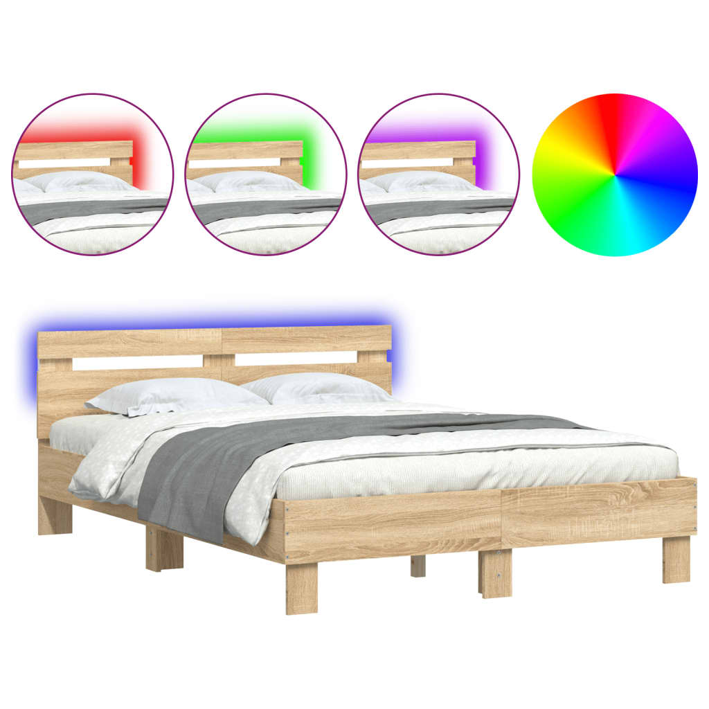 Πλαίσιο Κρεβατιού με Κεφαλάρι/LED Sonoma Δρυς 135 x 190 εκ. - Pakobazaar