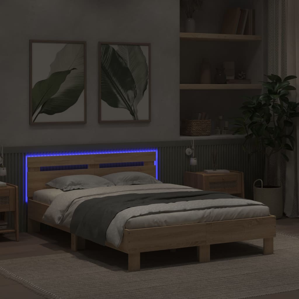Πλαίσιο Κρεβατιού με Κεφαλάρι/LED Sonoma Δρυς 135 x 190 εκ. - Pakobazaar