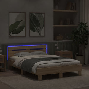 Πλαίσιο Κρεβατιού με Κεφαλάρι/LED Sonoma Δρυς 135 x 190 εκ. - Pakobazaar